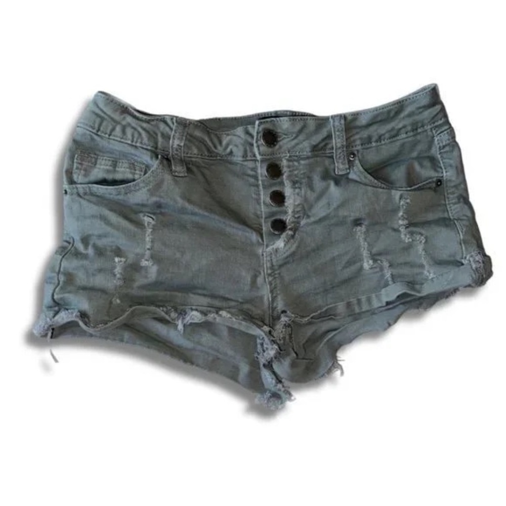 Angel Kiss Army Green Jean Shorts 5 Low Rise